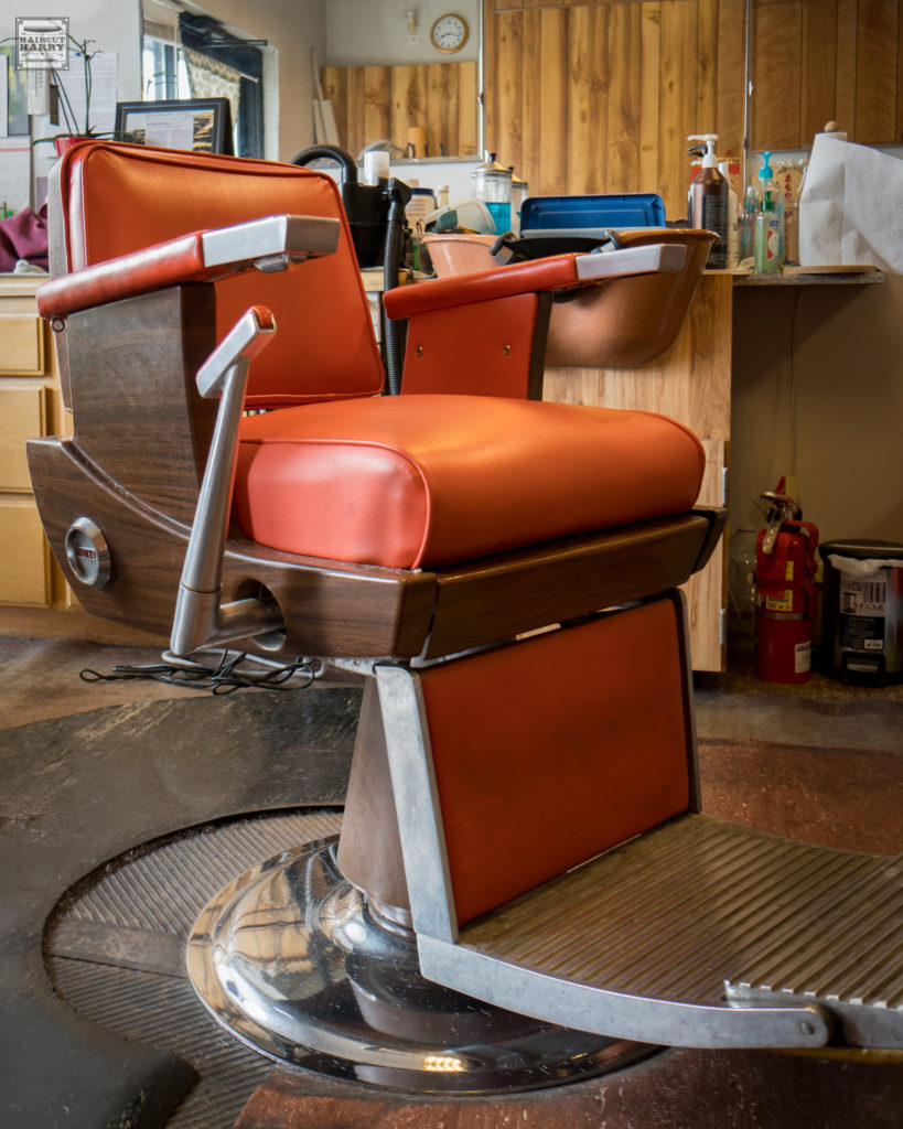 Vintage Red Barber Chair Inside Kazumi's Barber Shop in Moscow, Idaho